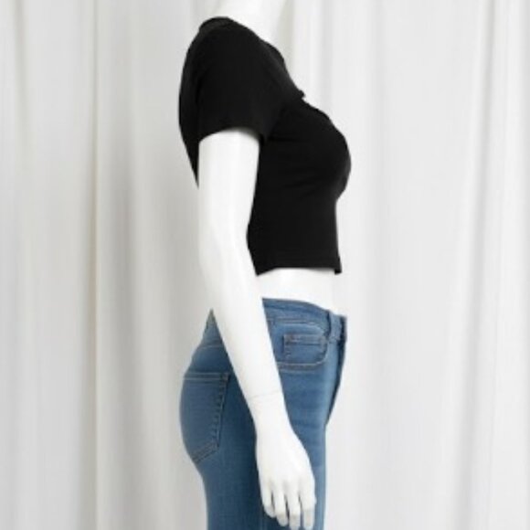 NWT Clozoz Cut Out Crop Top XL – Black Short Sleeve Clubwear Tee - Picture 3 of 11
